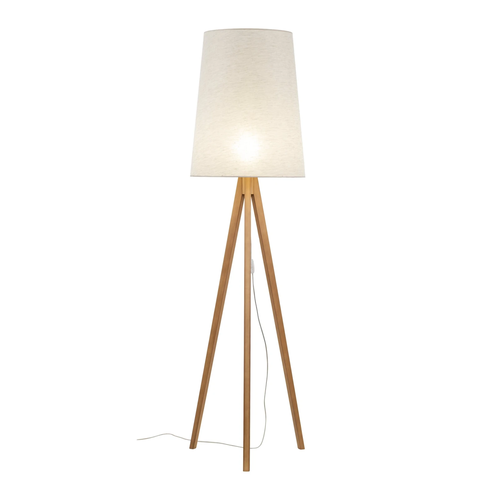 Floor lamp E27 – flax shade, pine tripod base