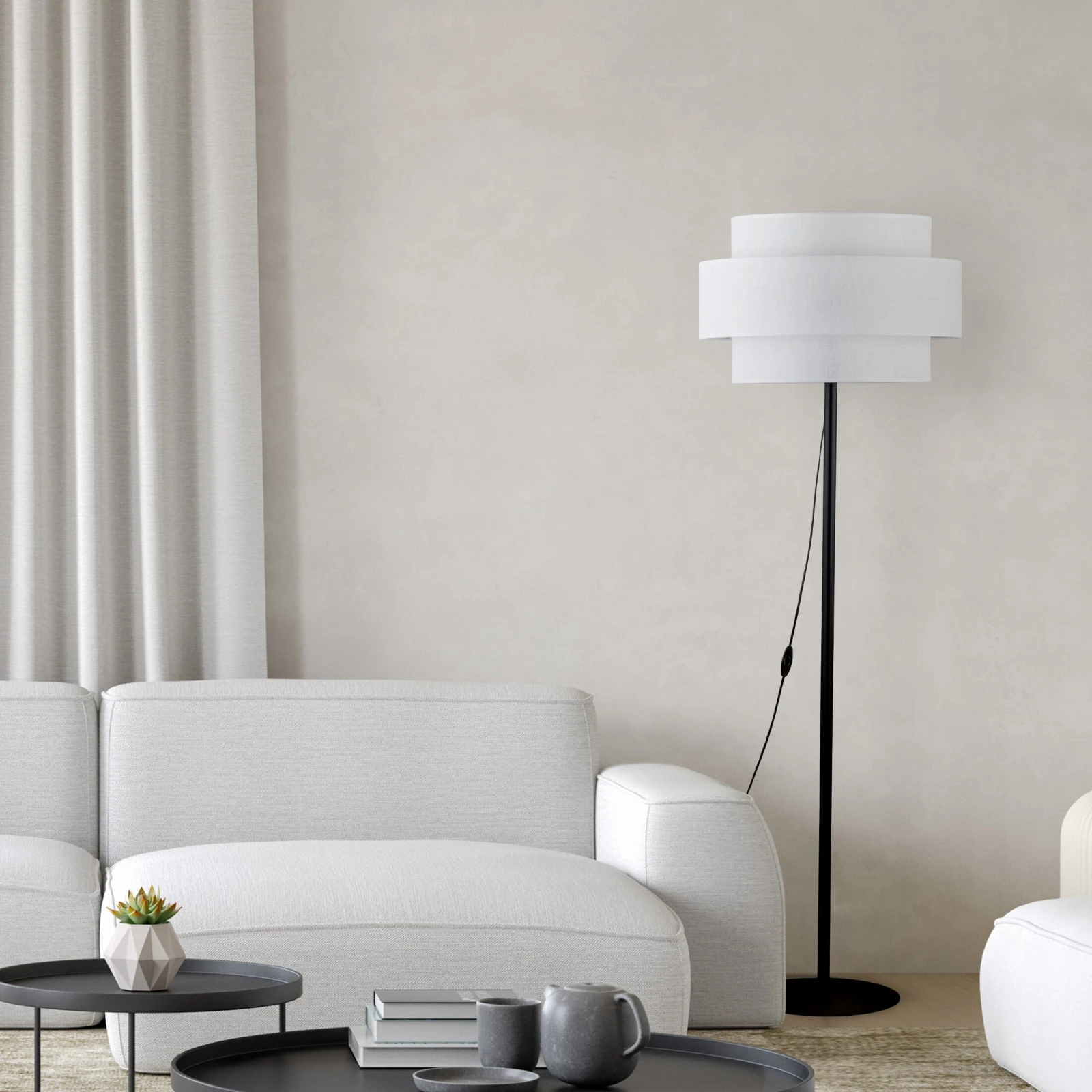 CALISTO WHITE floor lamp – white and black, double cylinder shade