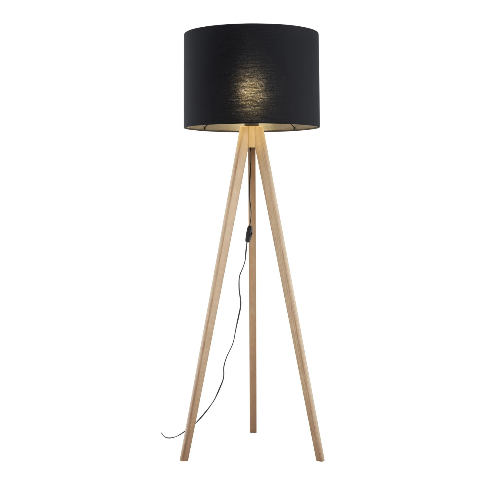 Floor lamp 15 W – black shade, natural wood legs