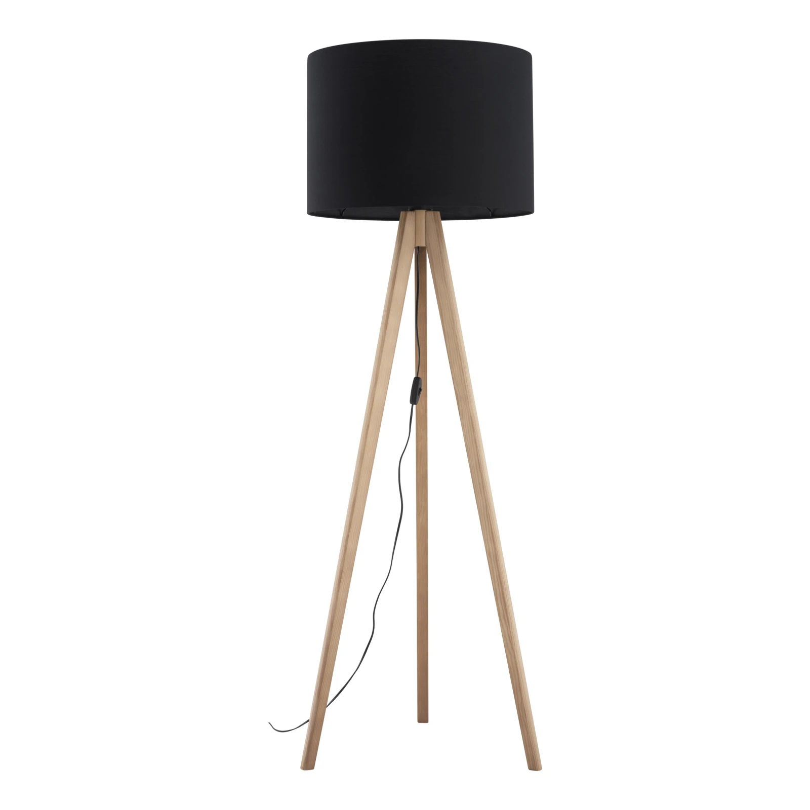 Floor lamp 15 W – black shade, natural wood legs
