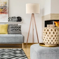 GRAND floor lamp – walnut tripod, beige fabric shade - Image 4