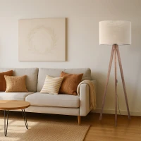 GRAND floor lamp – walnut tripod, beige fabric shade - Image 5
