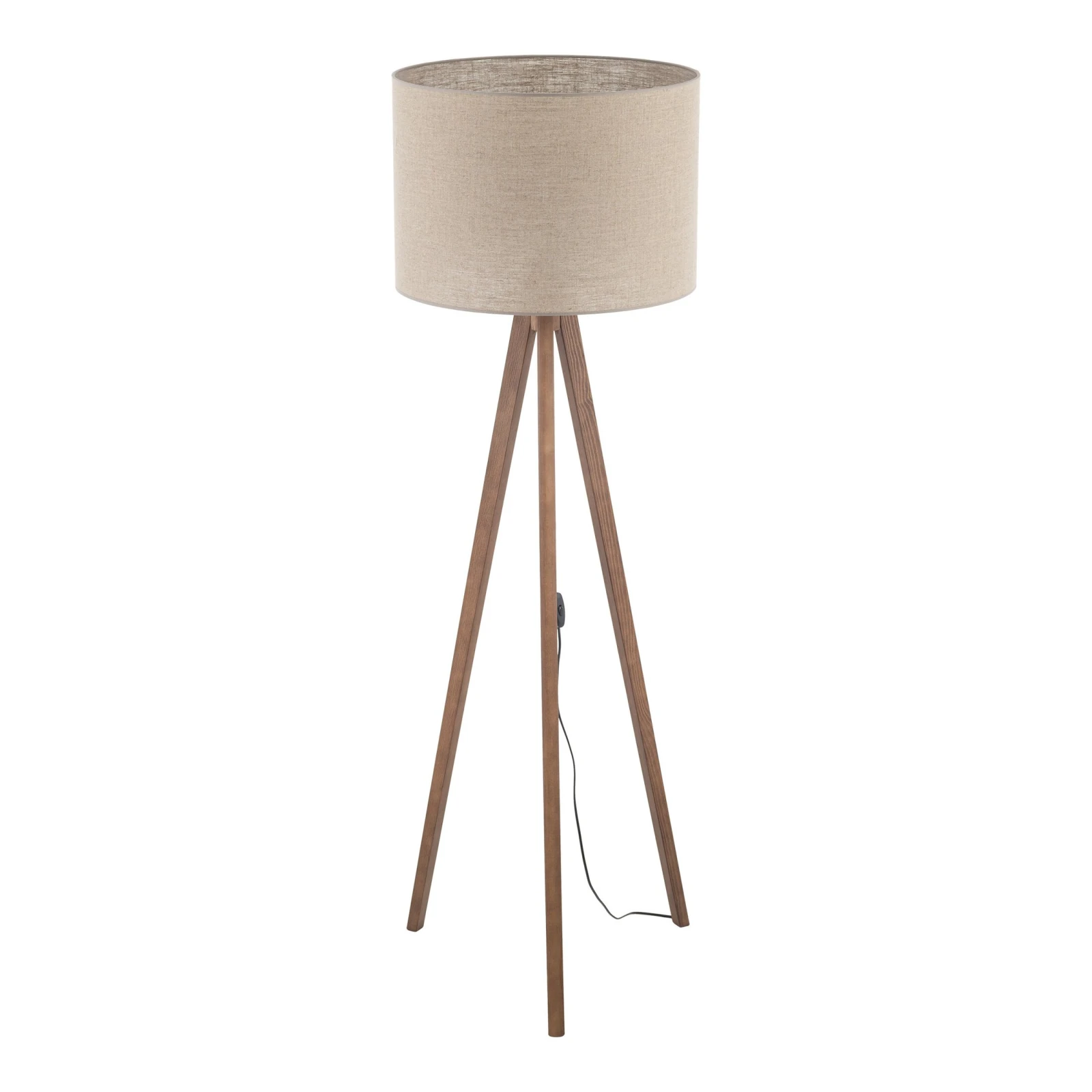 GRAND floor lamp – walnut tripod, beige fabric shade