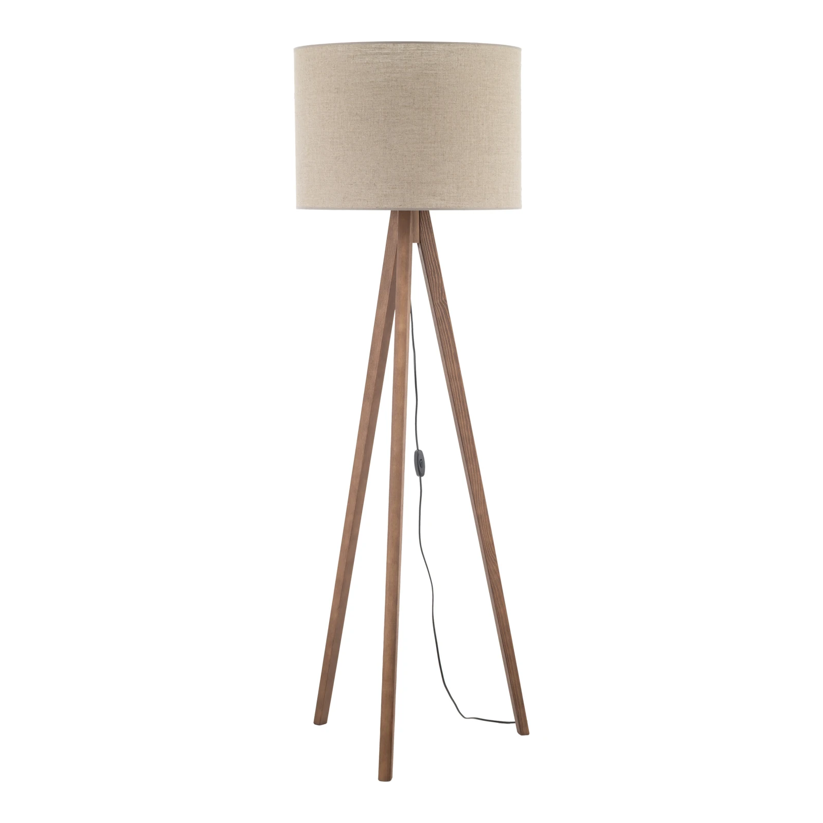 GRAND floor lamp – walnut tripod, beige fabric shade