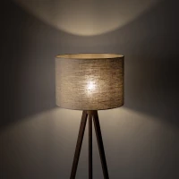 GRAND floor lamp – walnut tripod, beige fabric shade - Image 3