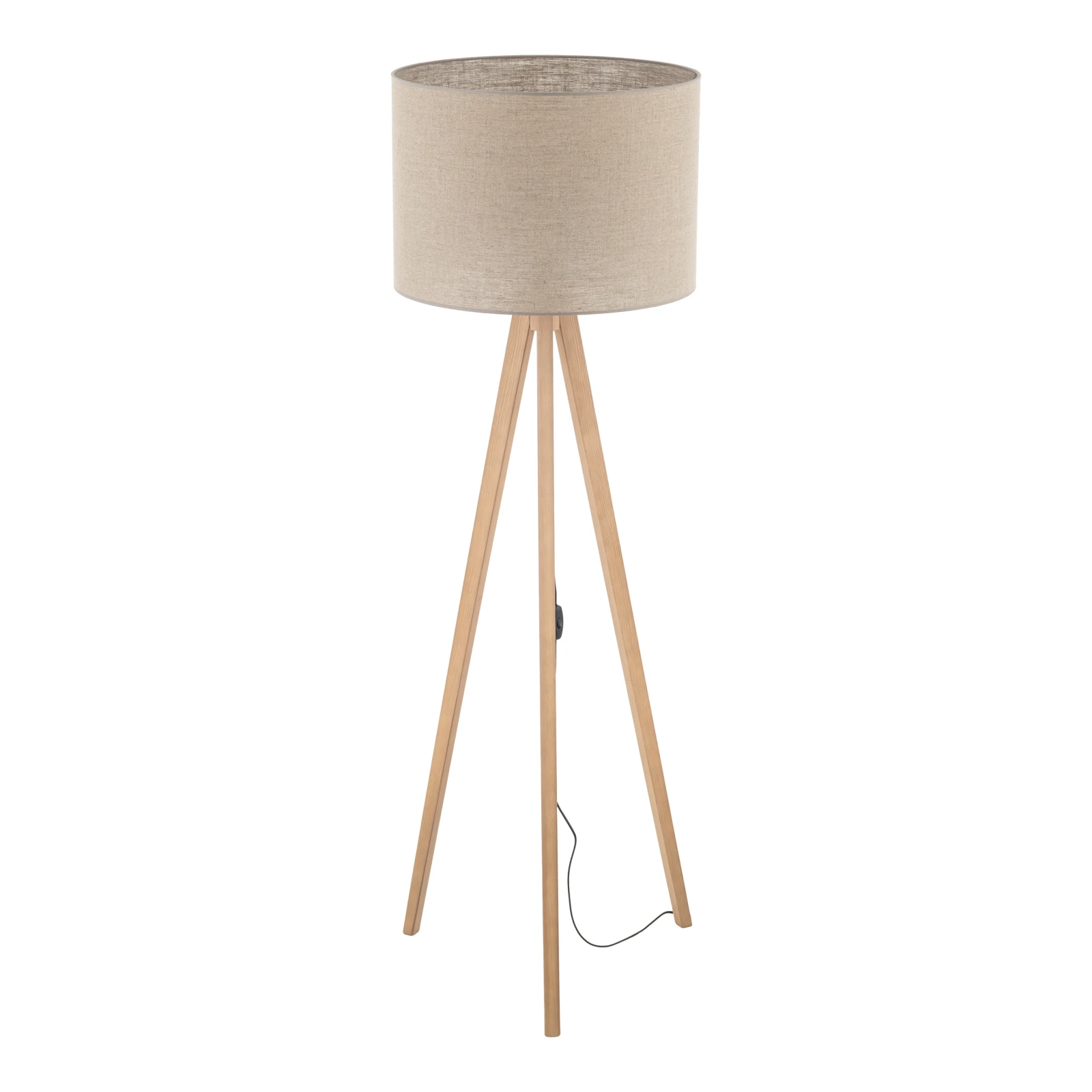 GRAND floor lamp – pine tripod, beige fabric shade