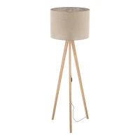 GRAND floor lamp – pine tripod, beige fabric shade - Image 6