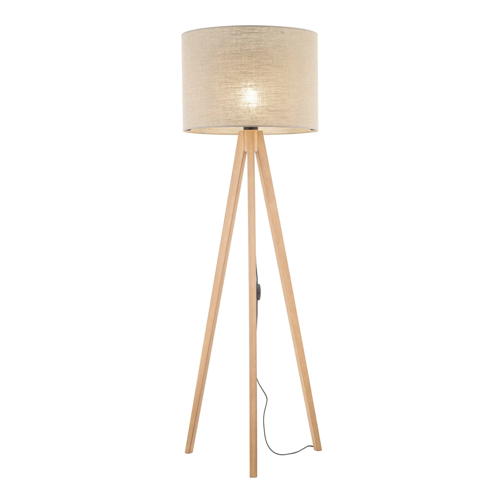 GRAND floor lamp – pine tripod, beige fabric shade