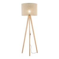 GRAND floor lamp – pine tripod, beige fabric shade - Image 7