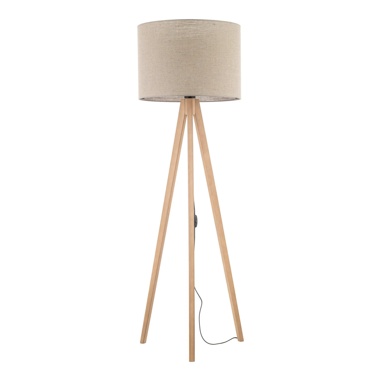 GRAND floor lamp – pine tripod, beige fabric shade