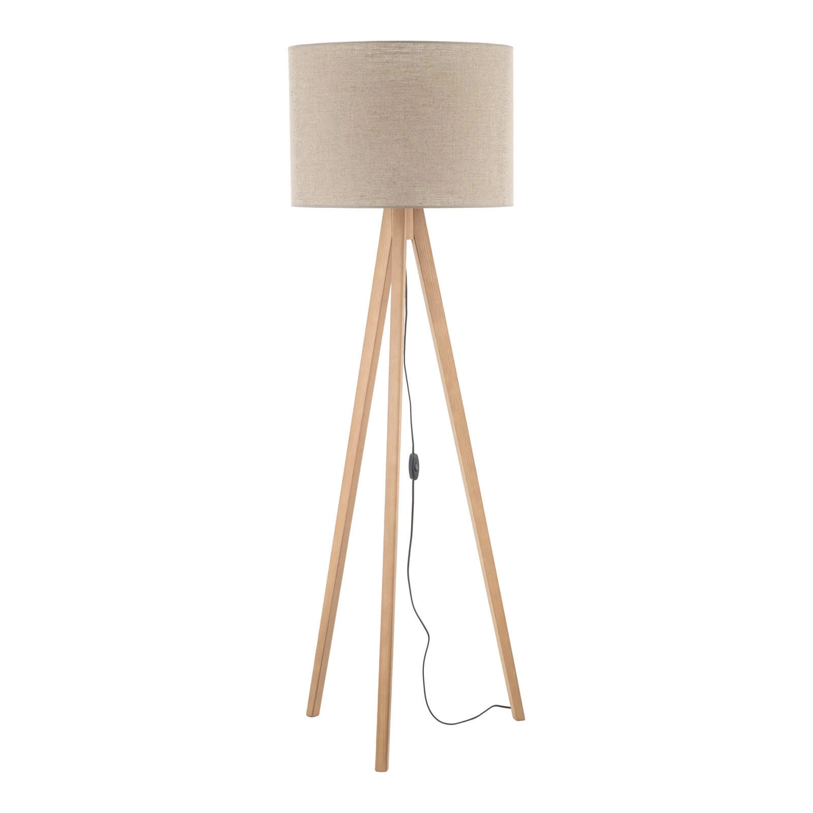GRAND floor lamp – pine tripod, beige fabric shade