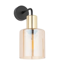 Wall sconce 15W – cylinder, black and gold, amber glass shade - Image 5