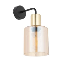 Wall sconce 15W – cylinder, black and gold, amber glass shade - Image 1