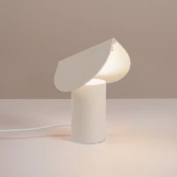 Table lamp 6.3W – cylindrical, beige, tilted shade - Image 1