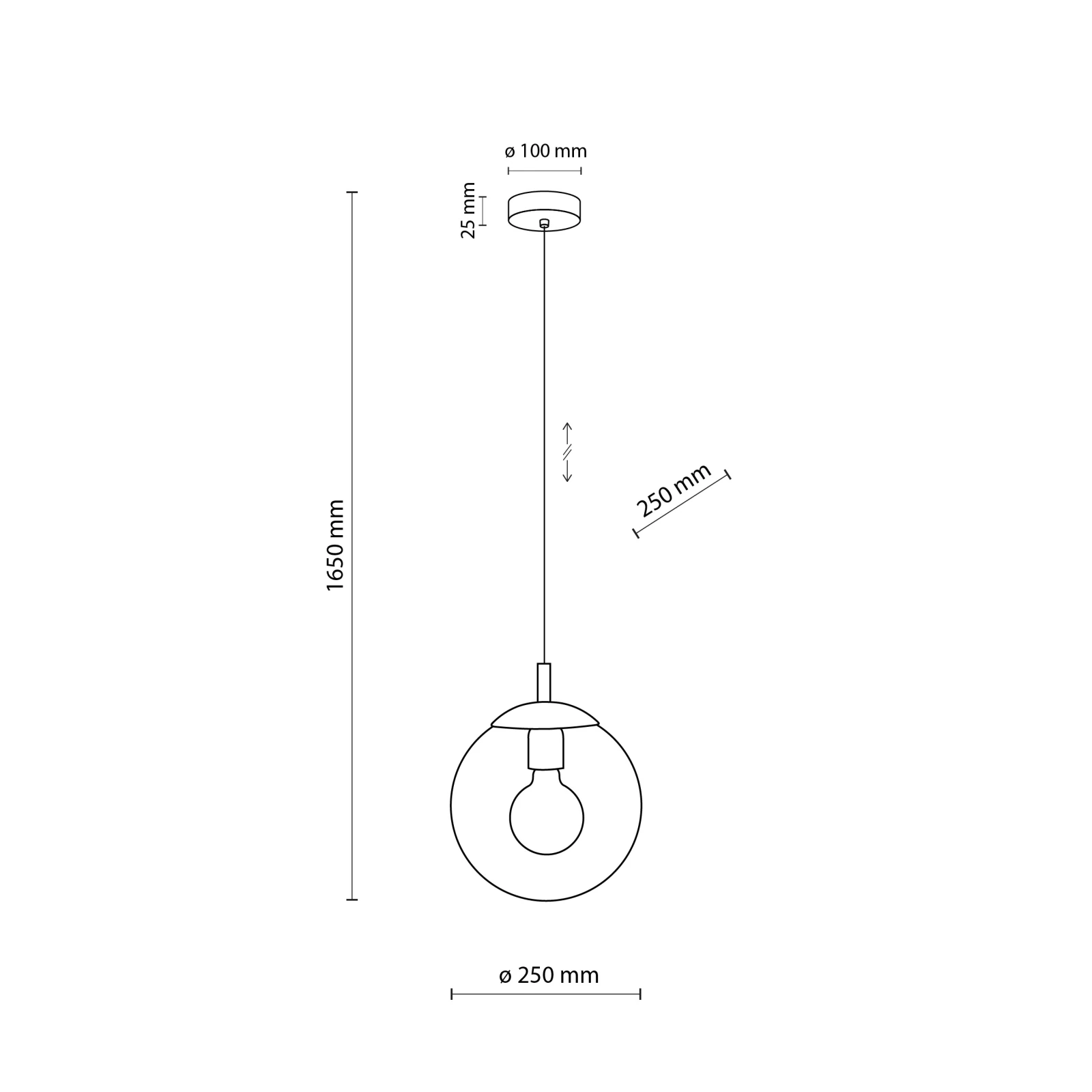 ESME 25 cm pendant light – graphite glass globe, E27
