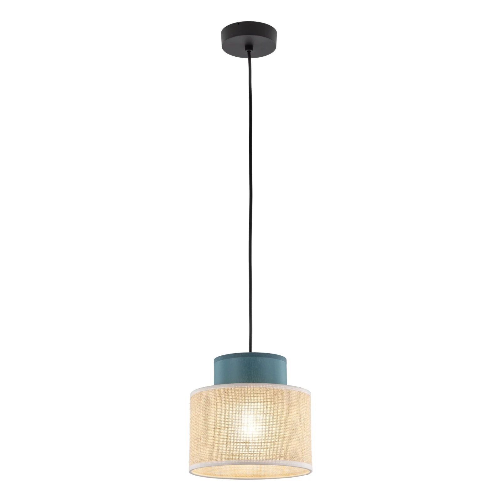 Pendant light 15 W – round, green and jute, E27
