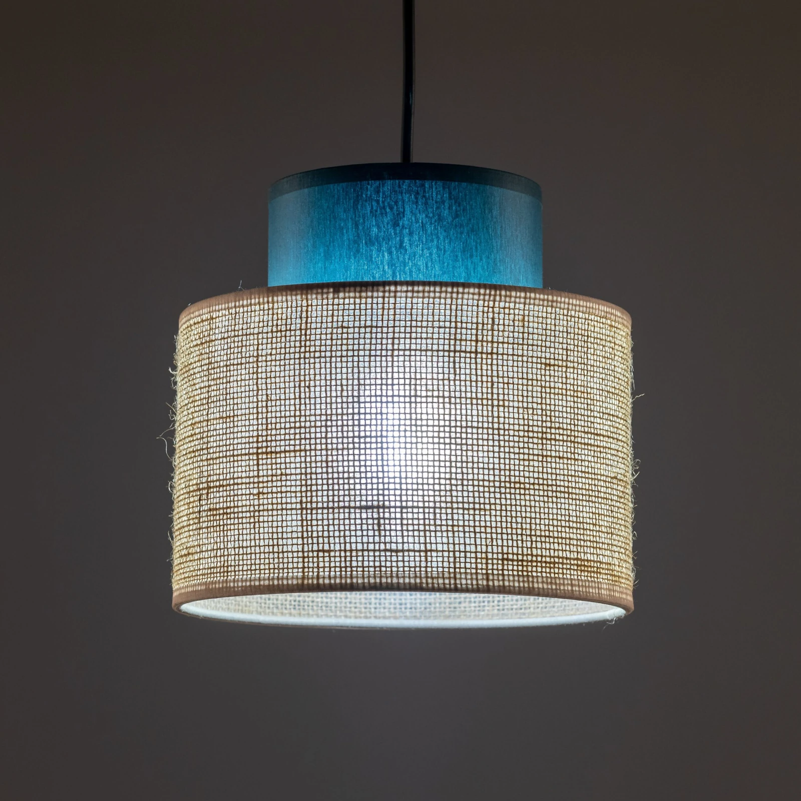 Pendant light 15 W – round, green and jute, E27