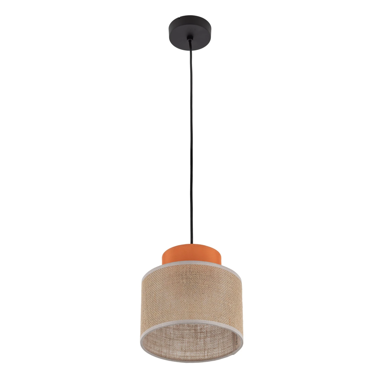 Pendant light 15 W – round, orange and jute, E27