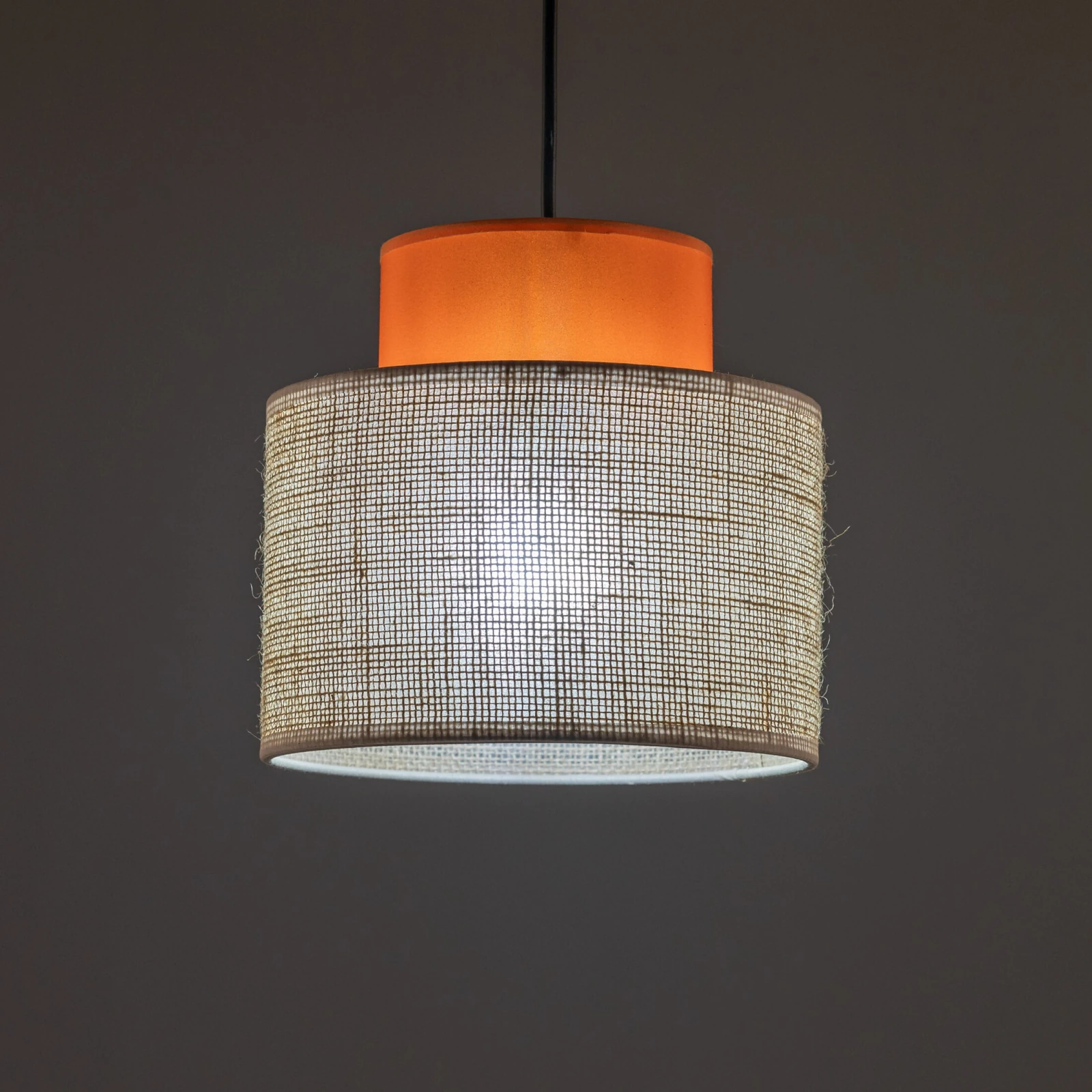 Pendant light 15 W – round, orange and jute, E27