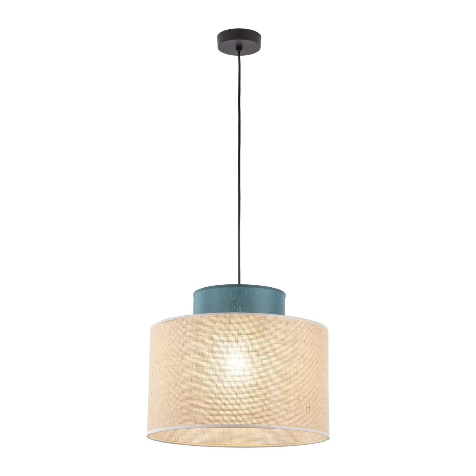 Pendant light 15 W – round, green and jute, E27