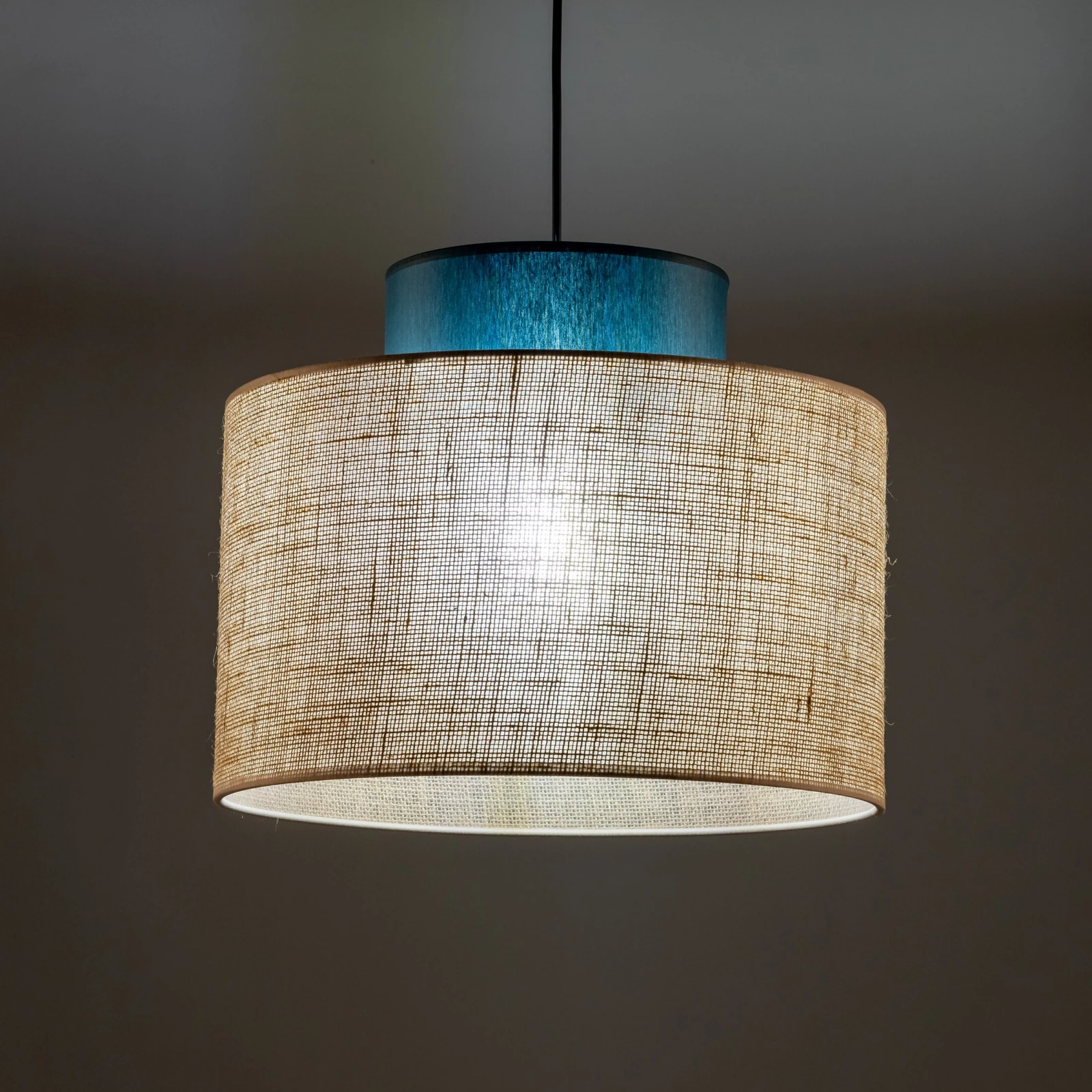 Pendant light 15 W – round, green and jute, E27