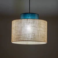 Pendant light 15 W – round, green and jute, E27 - Image 1