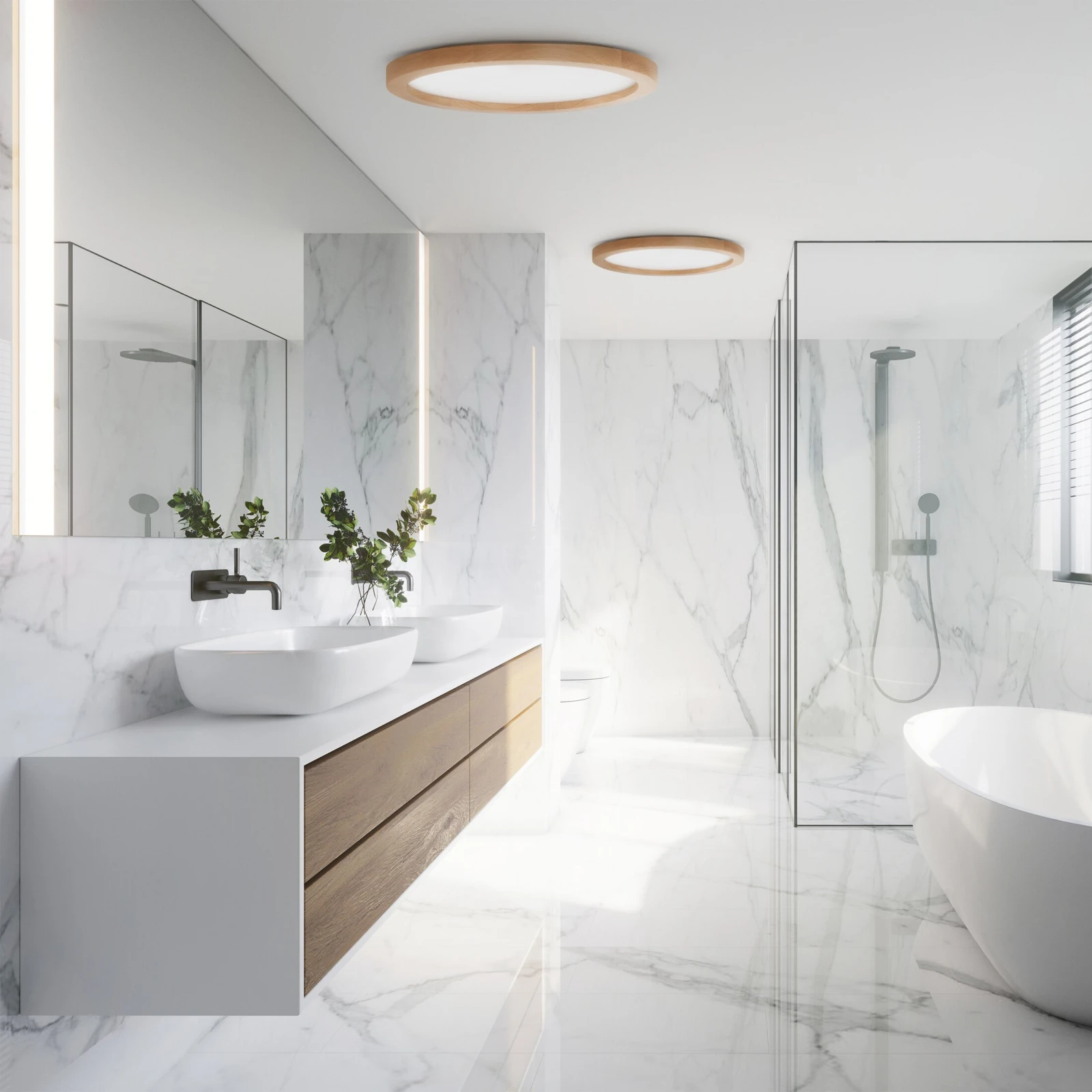 Ceiling LED light 40 cm / 36W – round, beech tone, IP54