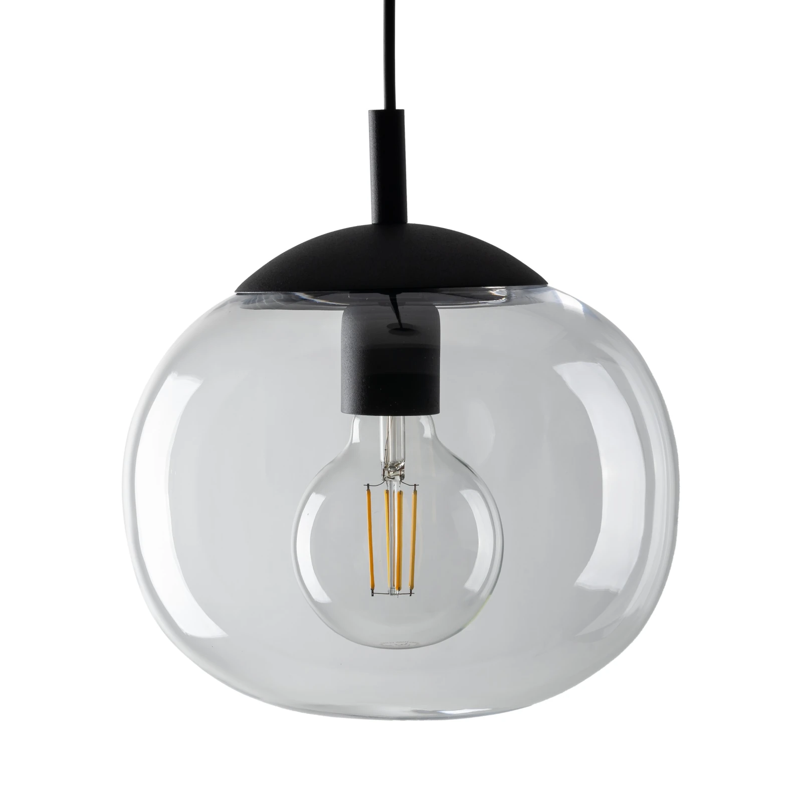 Pendant light 25 cm – flattened globe, clear glass, E27