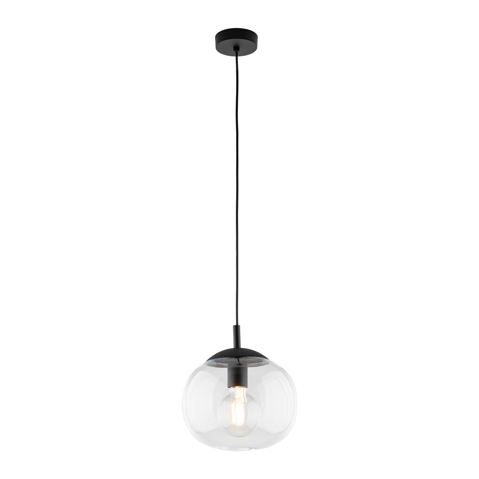 Pendant light 25 cm – flattened globe, clear glass, E27