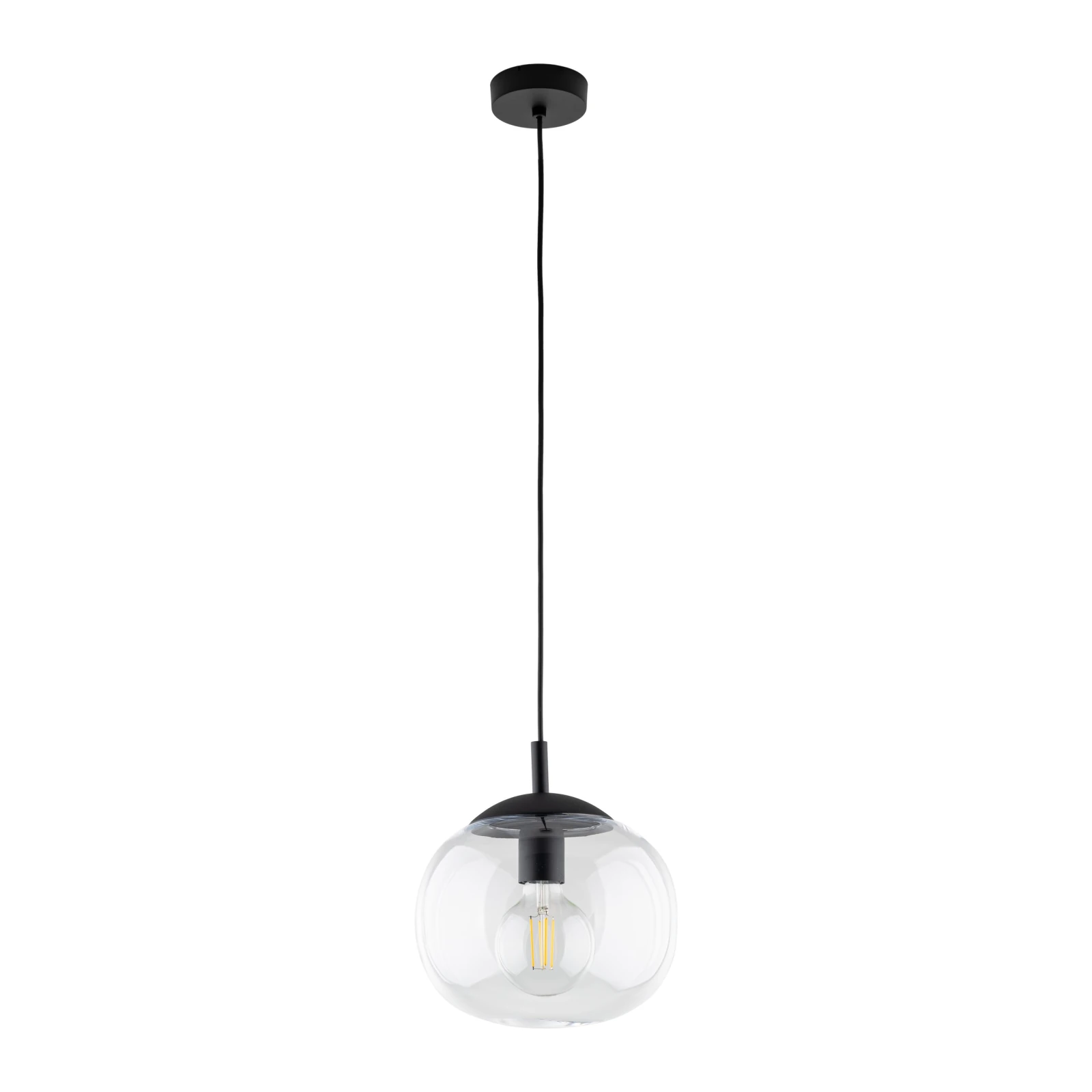 Pendant light 25 cm – flattened globe, clear glass, E27