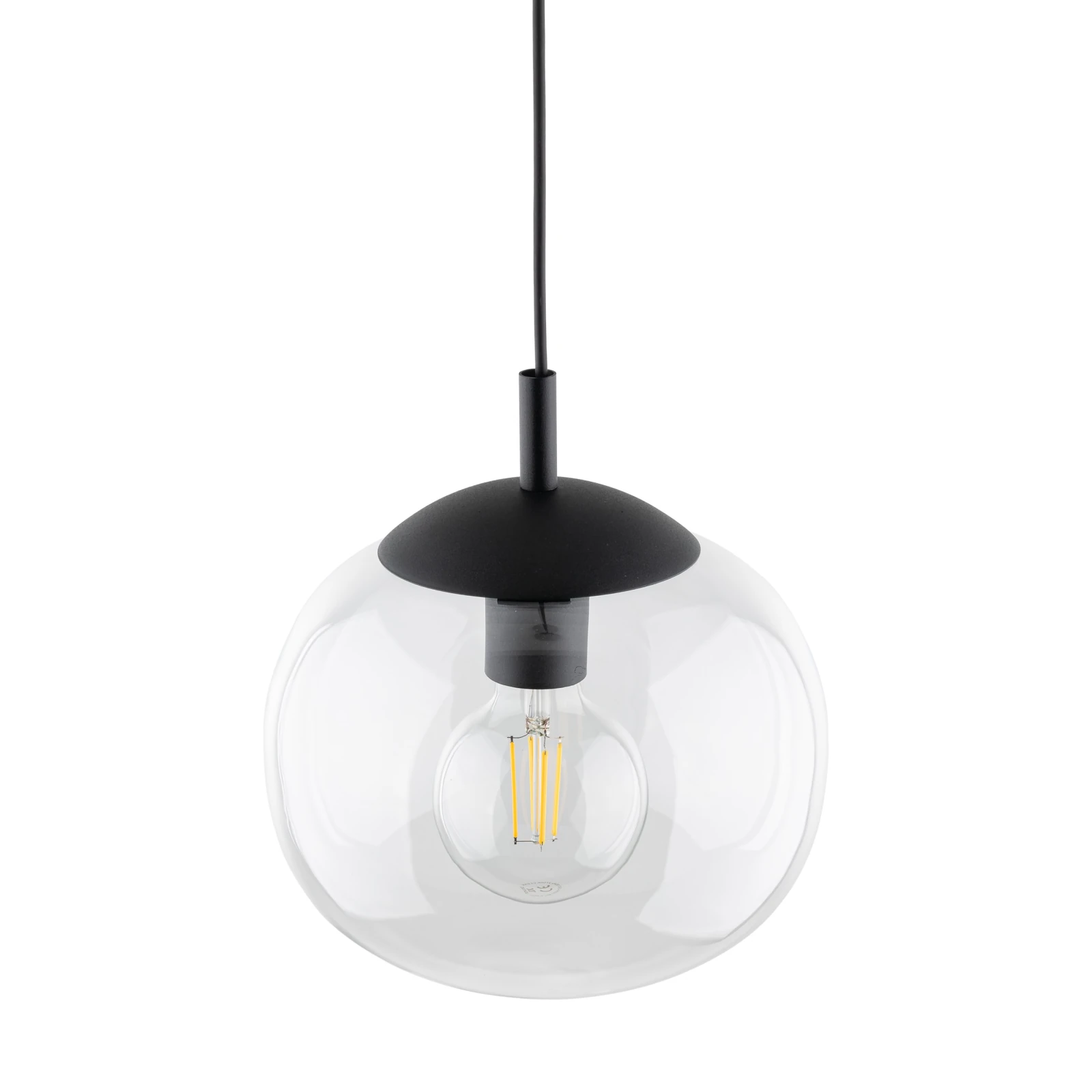 Pendant light 35 cm – transparent glass shade, black accent