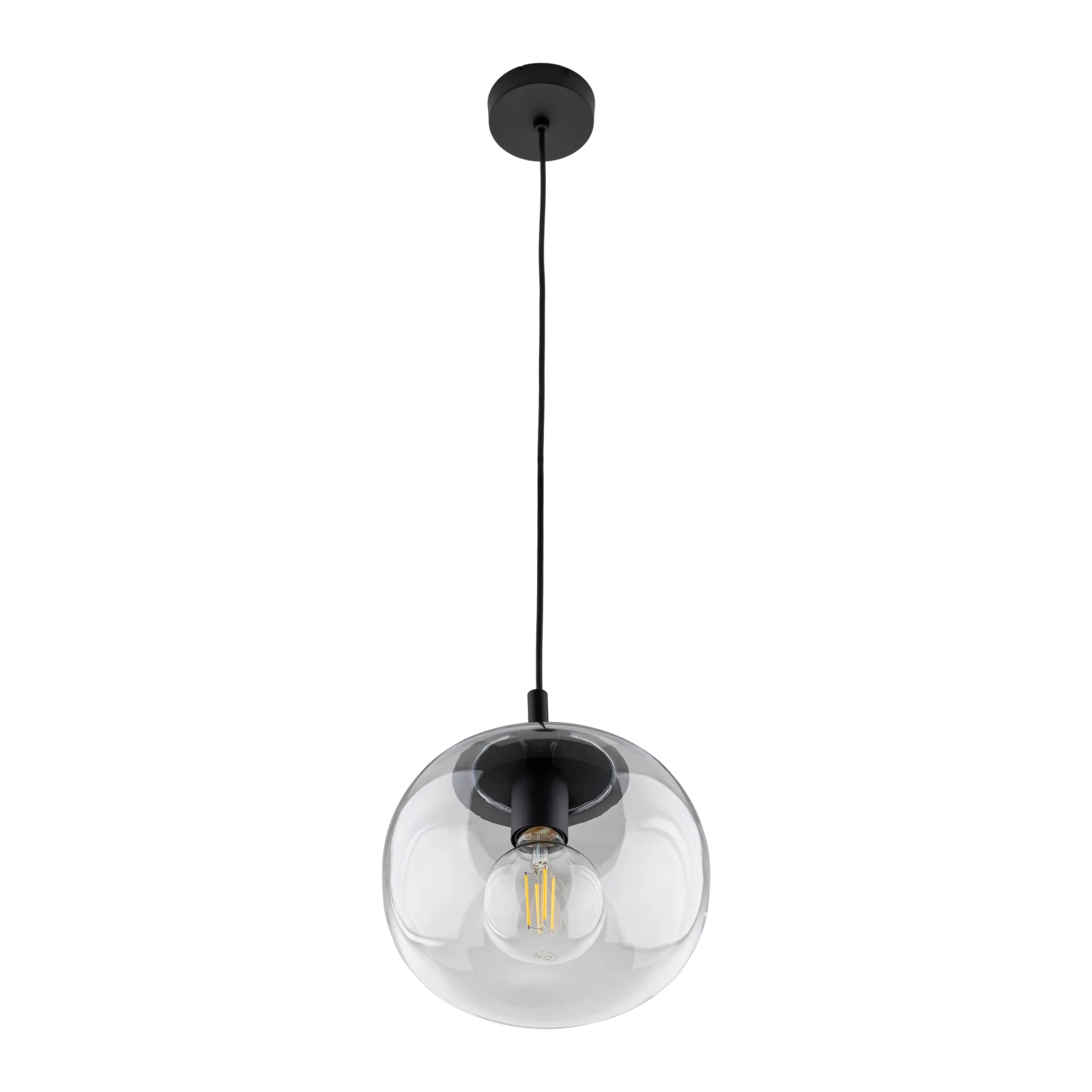 Pendant light 35 cm – transparent glass shade, black accent