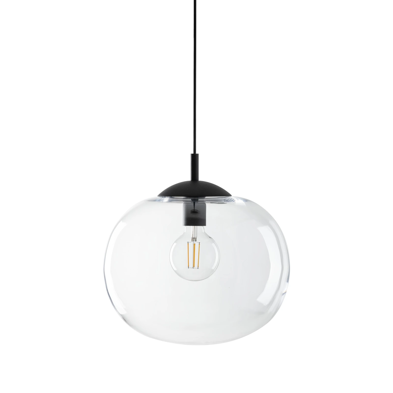 Pendant light 35 cm – transparent glass shade, black accent