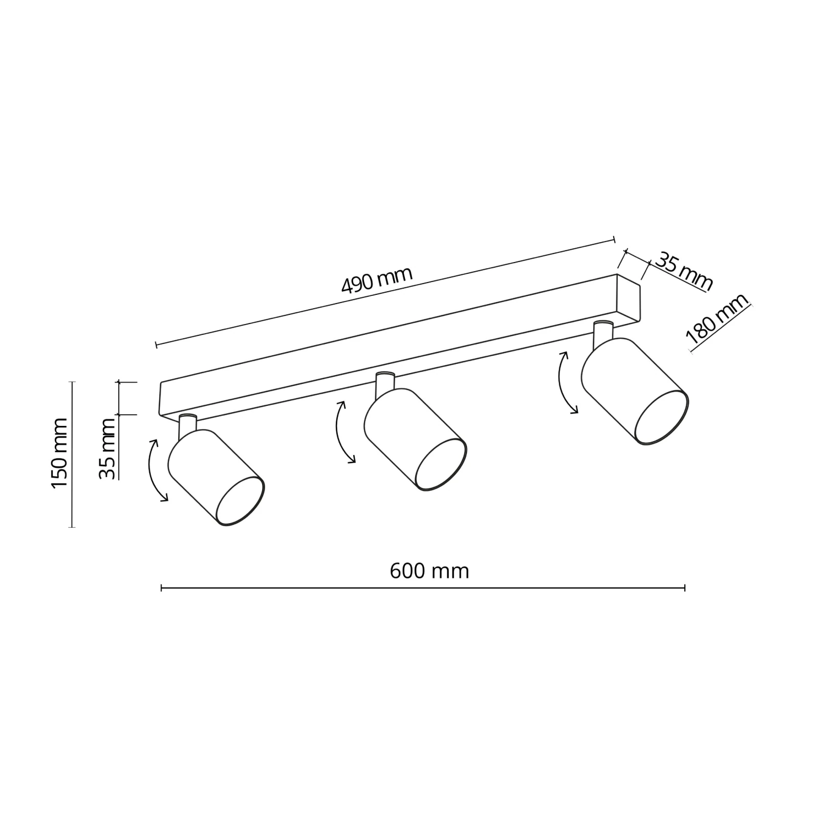 Ceiling 10 W spotlight – 3 adjustable points, black and gold