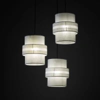 Pendant light 3x15 W – round, white and black, E27 shades - Image 2