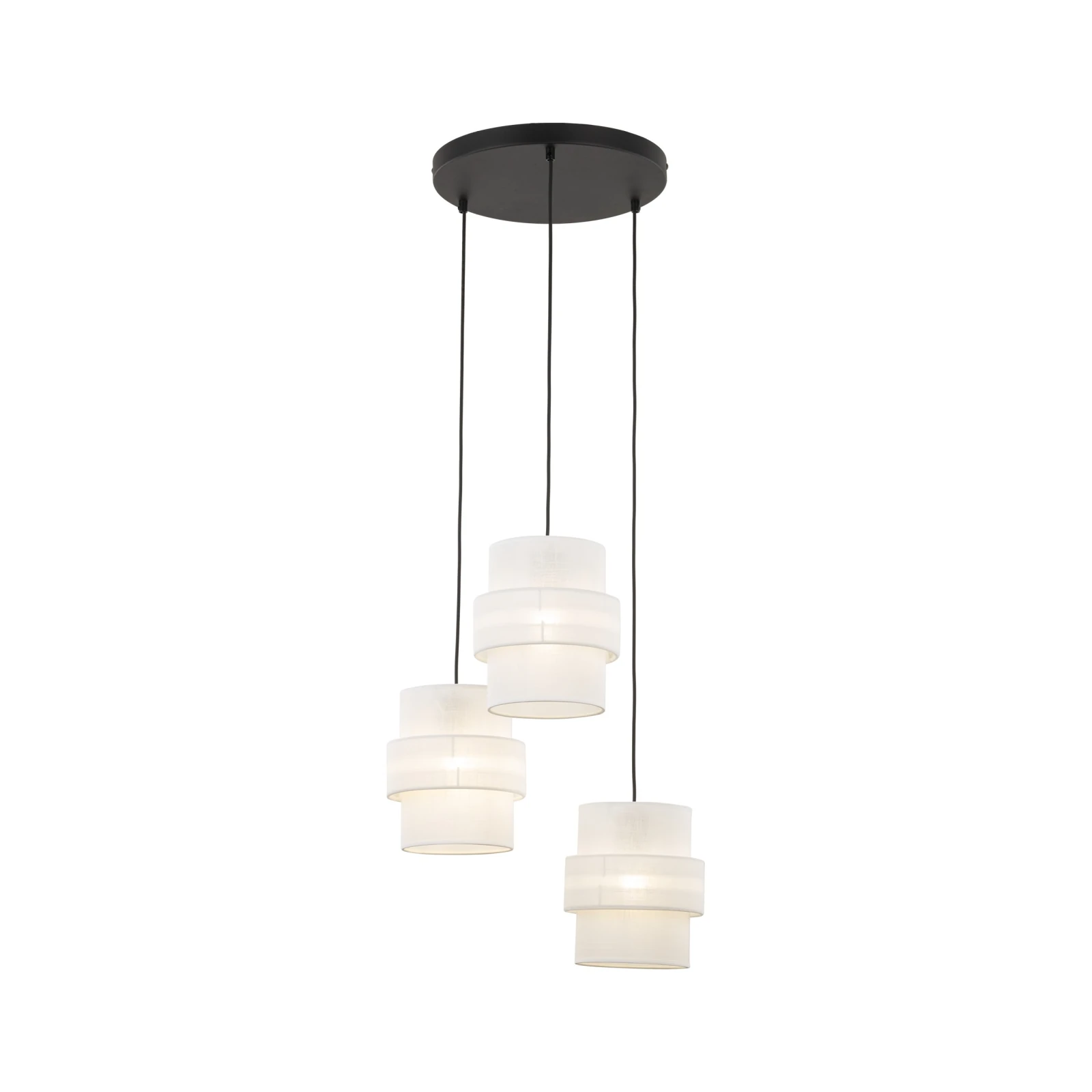 Pendant light 3x15 W – round, white and black, E27 shades