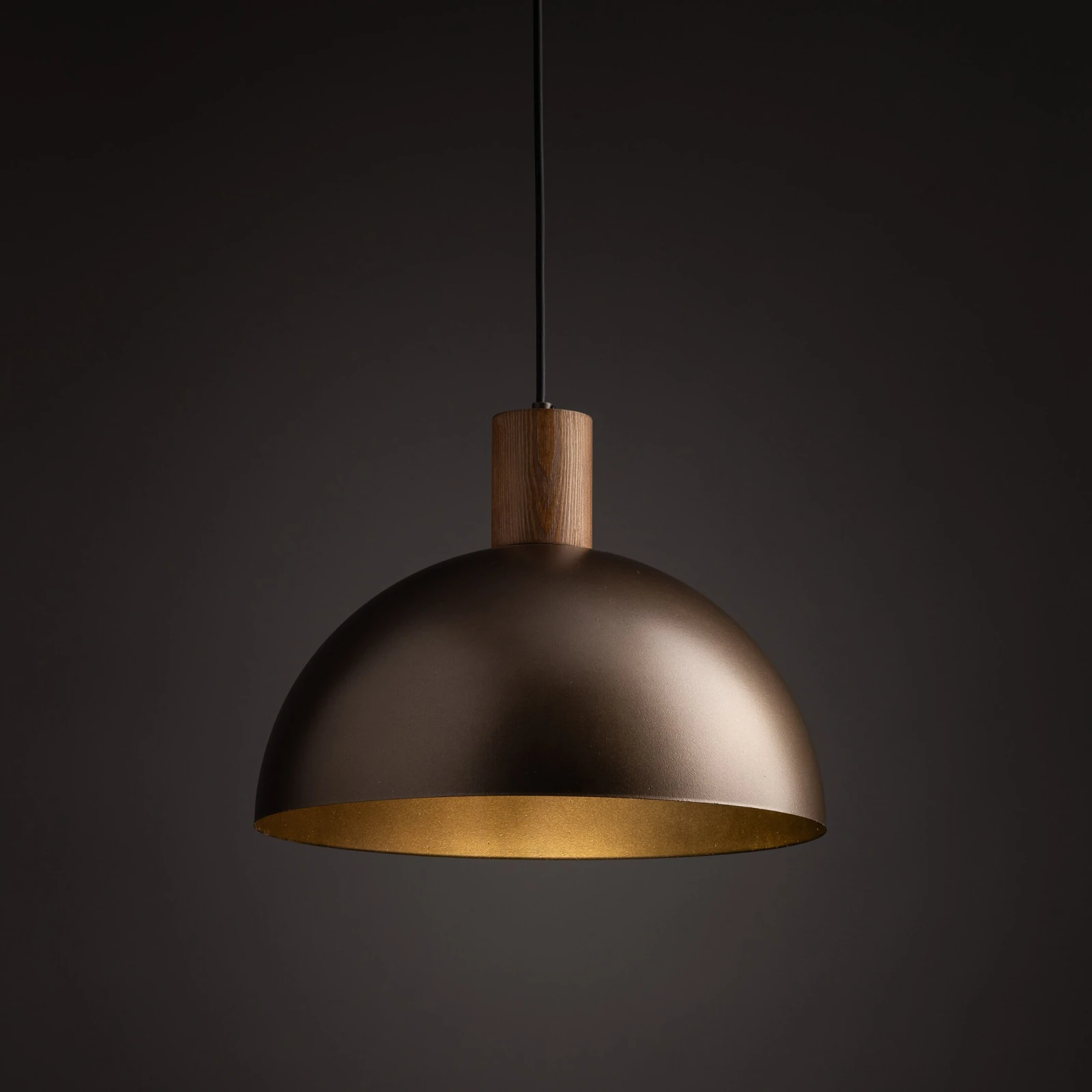 Pendant light 1 bulb – brown metal shade, natural wood detail