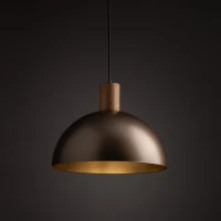 Pendant light 1 bulb – brown metal shade, natural wood detail - Image 3