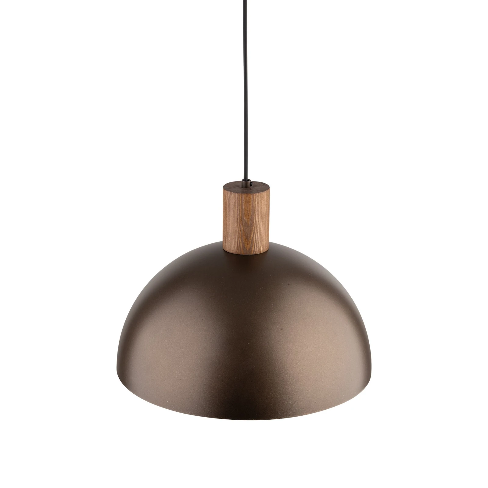Pendant light 1 bulb – brown metal shade, natural wood detail