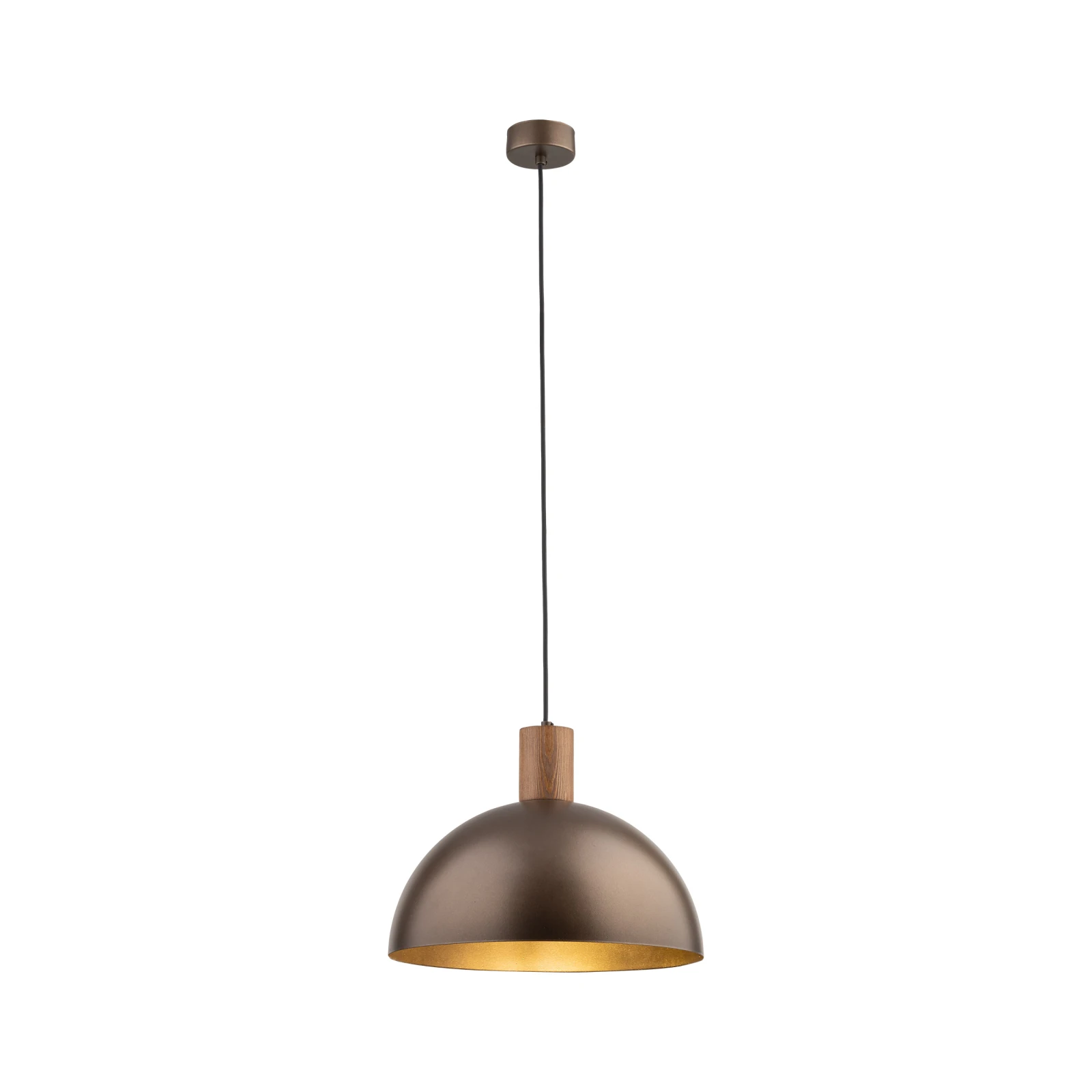 Pendant light 1 bulb – brown metal shade, natural wood detail