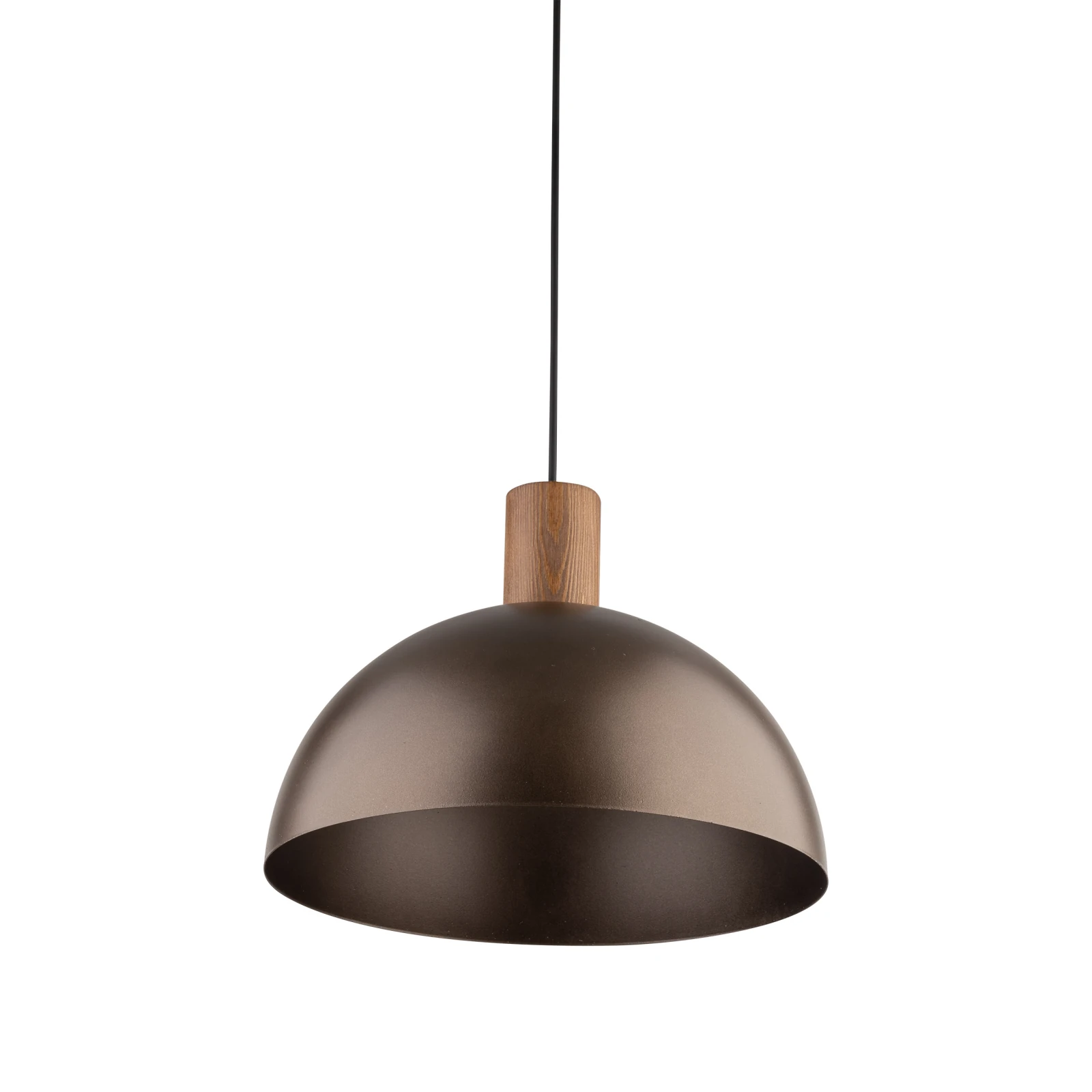 Pendant light 1 bulb – brown metal shade, natural wood detail
