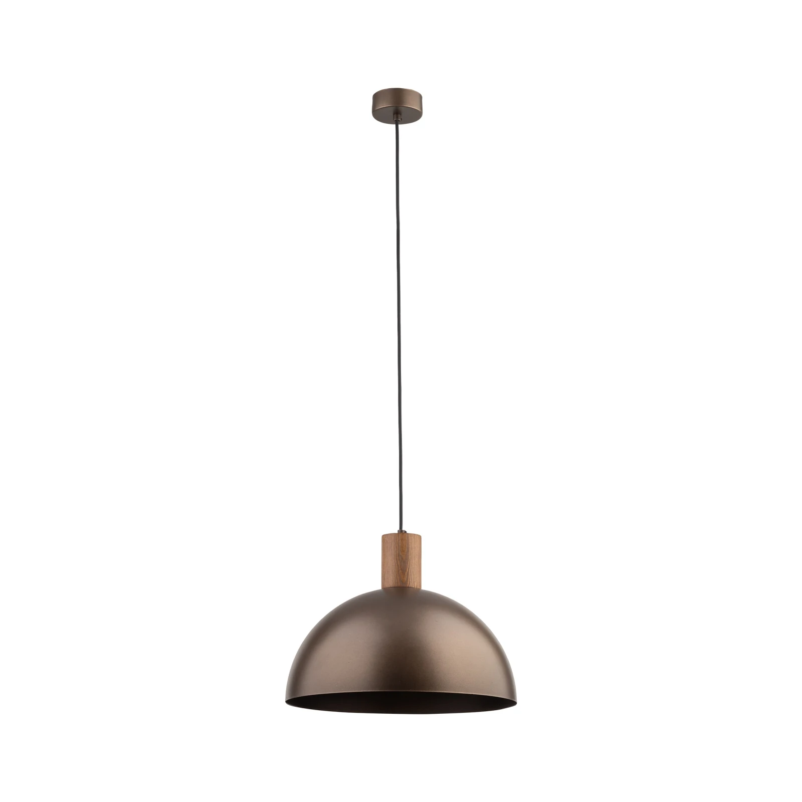 Pendant light 1 bulb – brown metal shade, natural wood detail