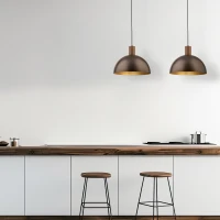 Pendant light 1 bulb – brown metal shade, natural wood detail - Image 1