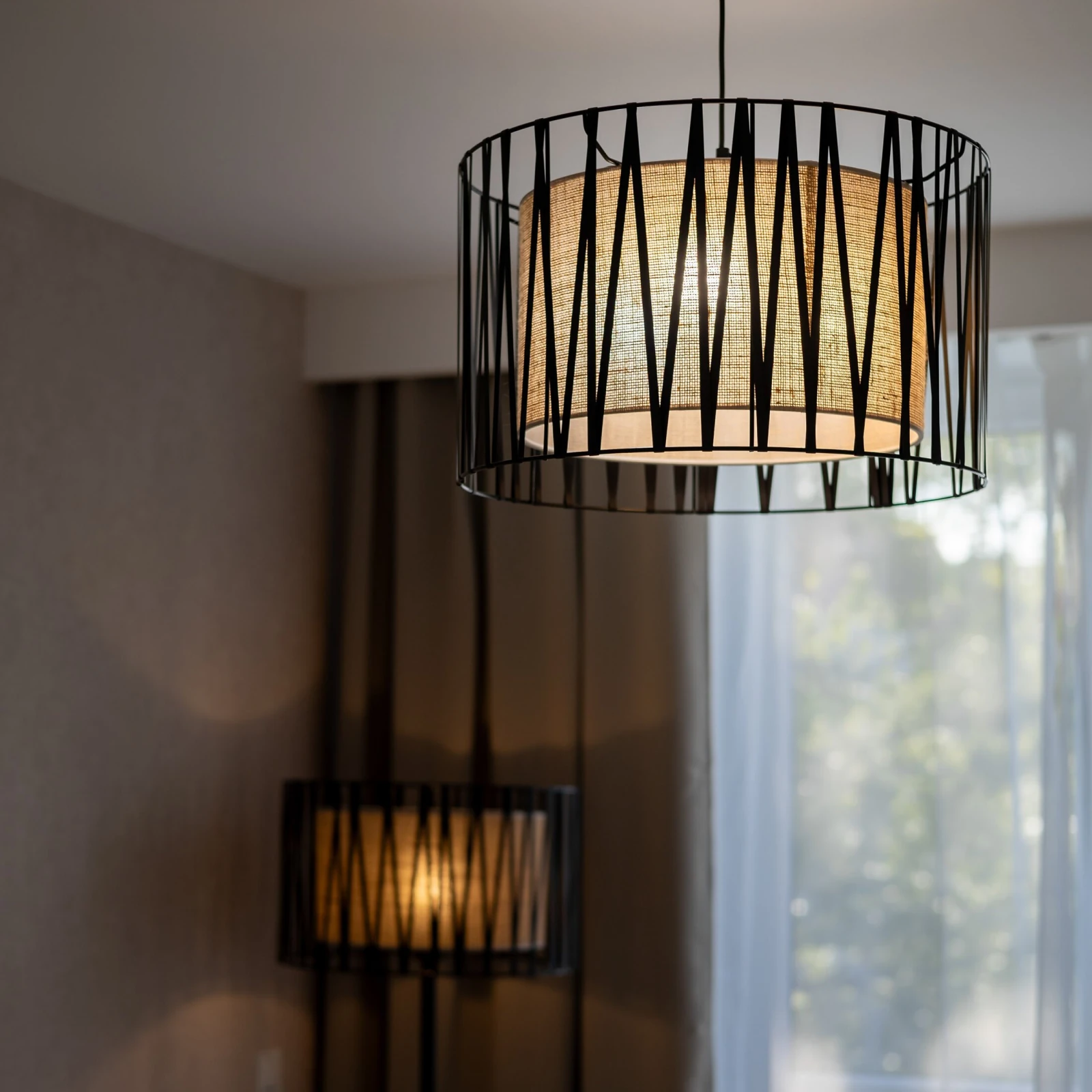 HARMONY NATURE pendant lamp – 3 jute shades, black details
