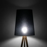 Floor lamp E27 – black, tripod, pine base - Image 3