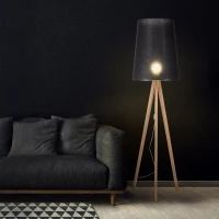 Floor lamp E27 – black, tripod, pine base - Image 1