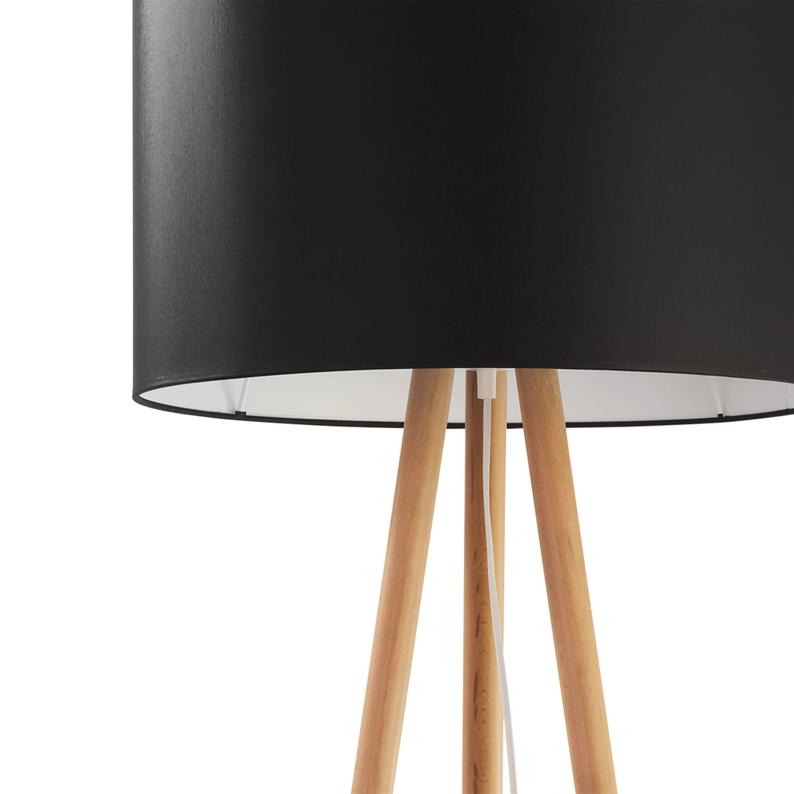 Grindų šviestuvas, 148 cm, juodas su pušies trikoju