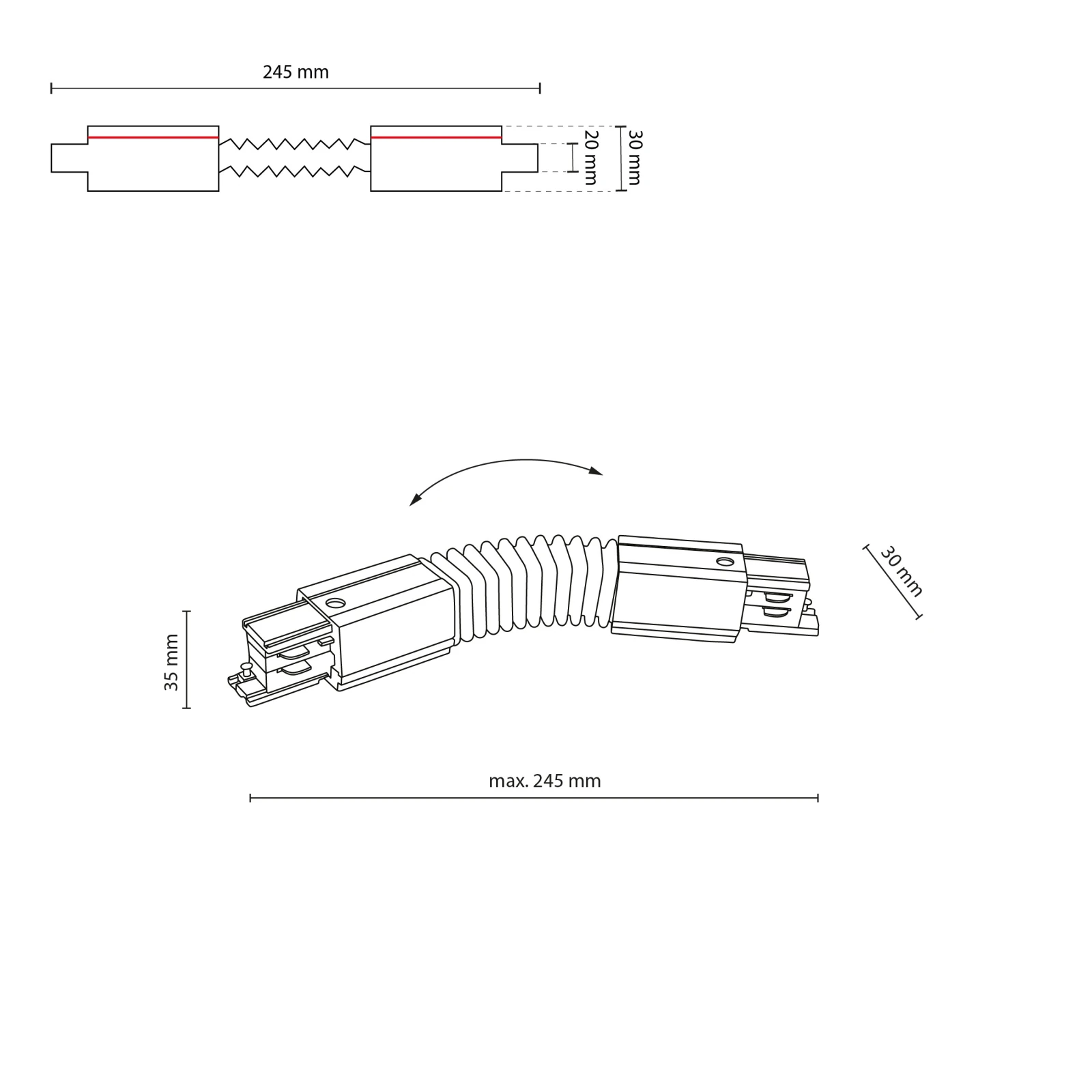 Three-circuit track flexible connector 24.5 cm – white, IP20