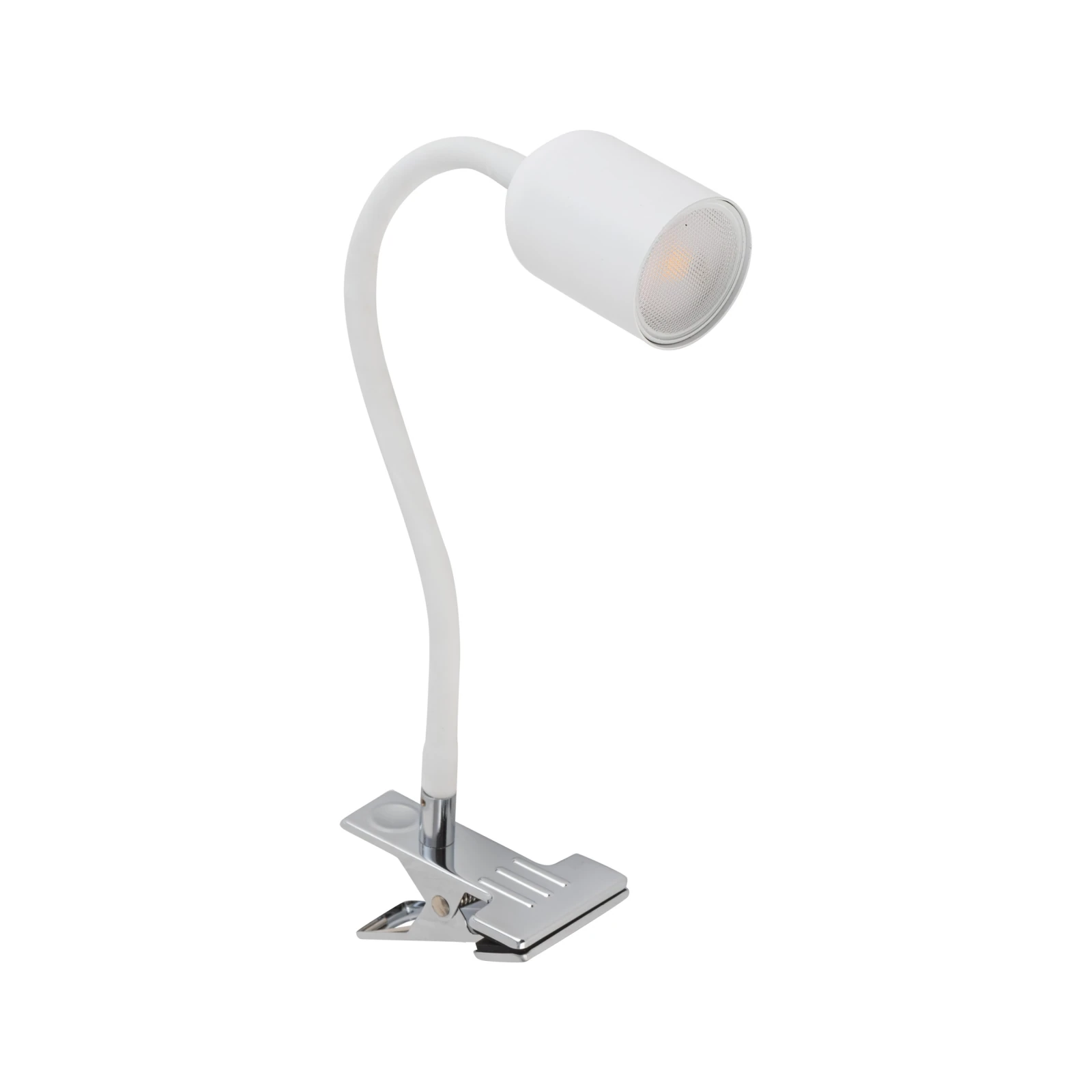 Clip-on GU10 light – cylindrical, white, adjustable angle
