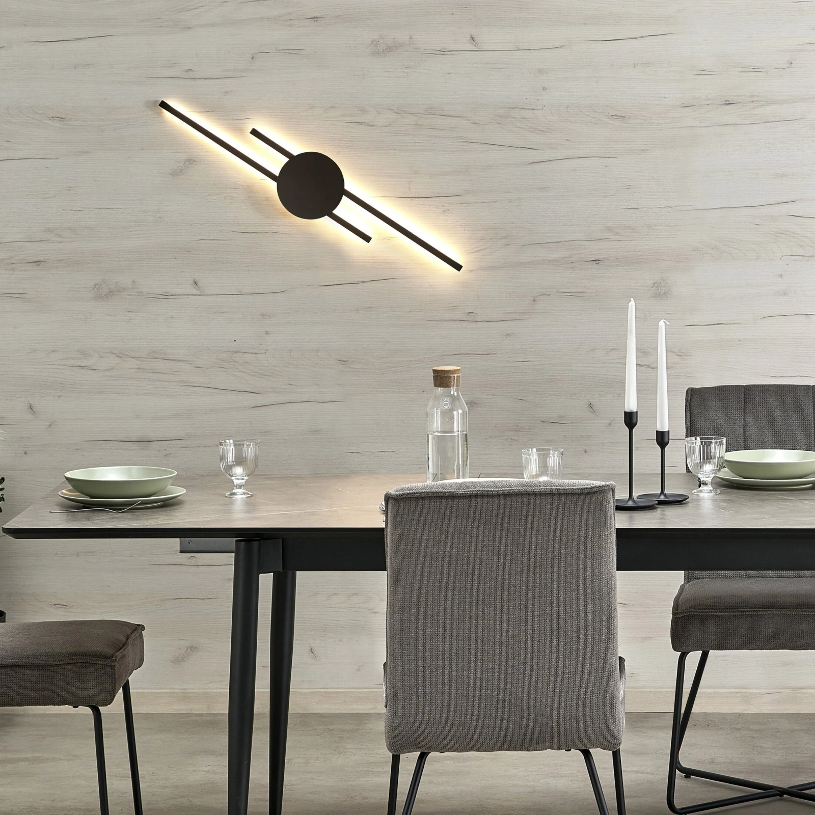 LED wall sconce 30W – linear, black, warm backlight